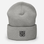 Stylish cuffed beanie in heather grey for cozy and trendy winter fashion.